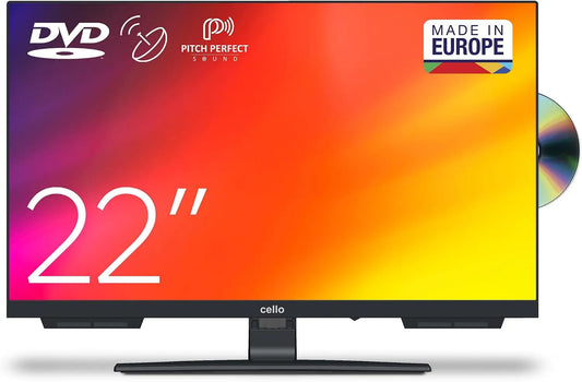 Cello DVB-C/S2/T2 C2224F, Přenosné televizory, 22 palců Full HD LED TV s DVD přehrávačem, Není chytrý, trojitý tuner DVB-C / S2, Černá, Full HD
