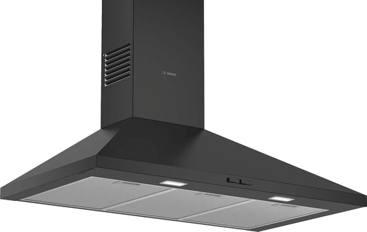 Bosch DWP94BC60, Nástěnné digestoře, nástěnná kapota Pyramida 1 motor 3 sací stupně klid 60 cm černá, 60 cm, 900 x 500, 975 mm, 65 dB