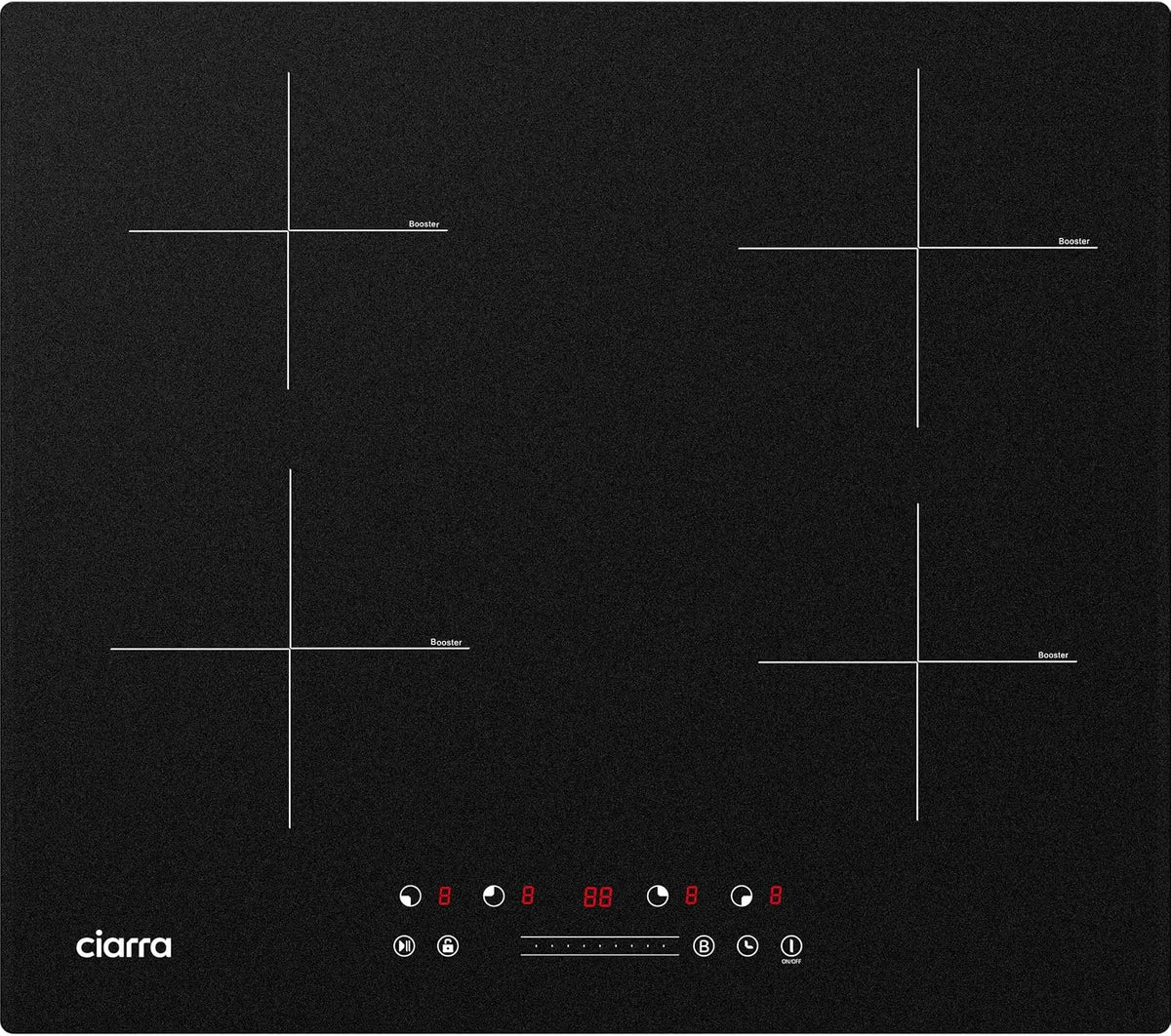 CIARRA CBBIH4B, Varné desky, 4 zóny Built- in Induction Cooktop 60cm 7200W s PowerBoost, Černá, 60cm, 7200W, 26 cm, 2000W