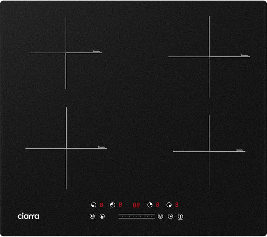 CIARRA CBBIH4B, Varné desky, 4 zóny Built- in Induction Cooktop 60cm 7200W s PowerBoost, Černá, 60cm, 7200W, 26 cm, 2000W