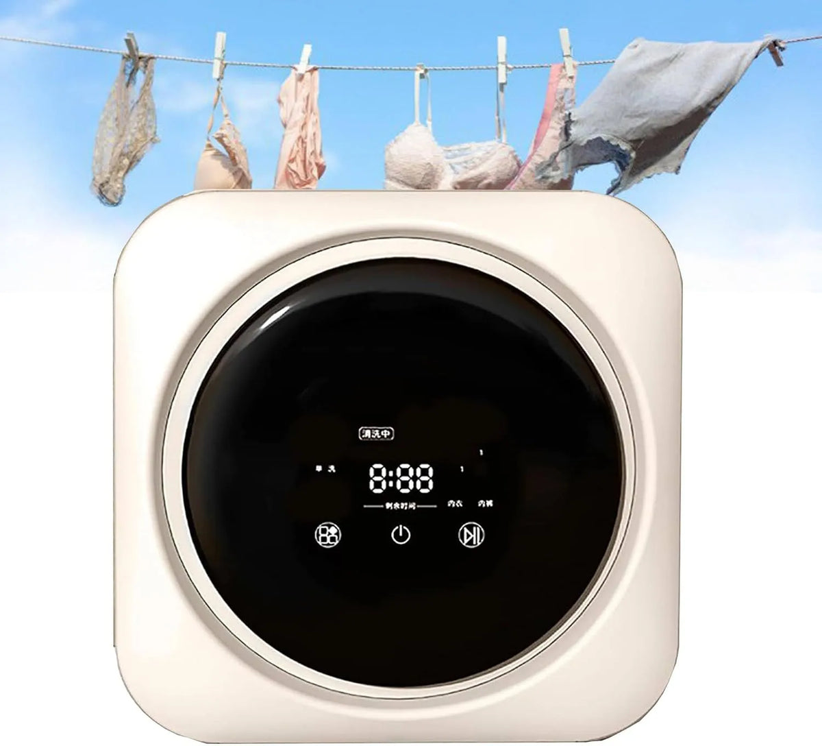 GSHSHOU 2-in-1-Waschtrockner 2in-1, Pračky se sušičkou, Přenosný pračka, 3, 5 L kapacita, 0.3 kg pračka kapacita, LCD ovládací panel, Bílá, 5 L