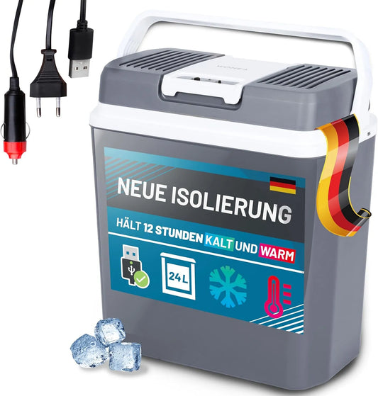 WONEA, Chladničky, 24 litrová chladicí box elektrický 230V, auto 12V, USB připojení COOLING a WARMING, Černá, 24 l, 230V, 12V, 18dB