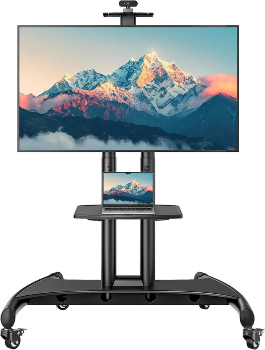 ECOTINY, TV stolky a nízké skříňky, Stojan na Rolling TV s policí a držákem na fotoaparáty pro 81, 3-210.8 cm (32- 83, Černá, 210.8 cm, 59, 9 kg