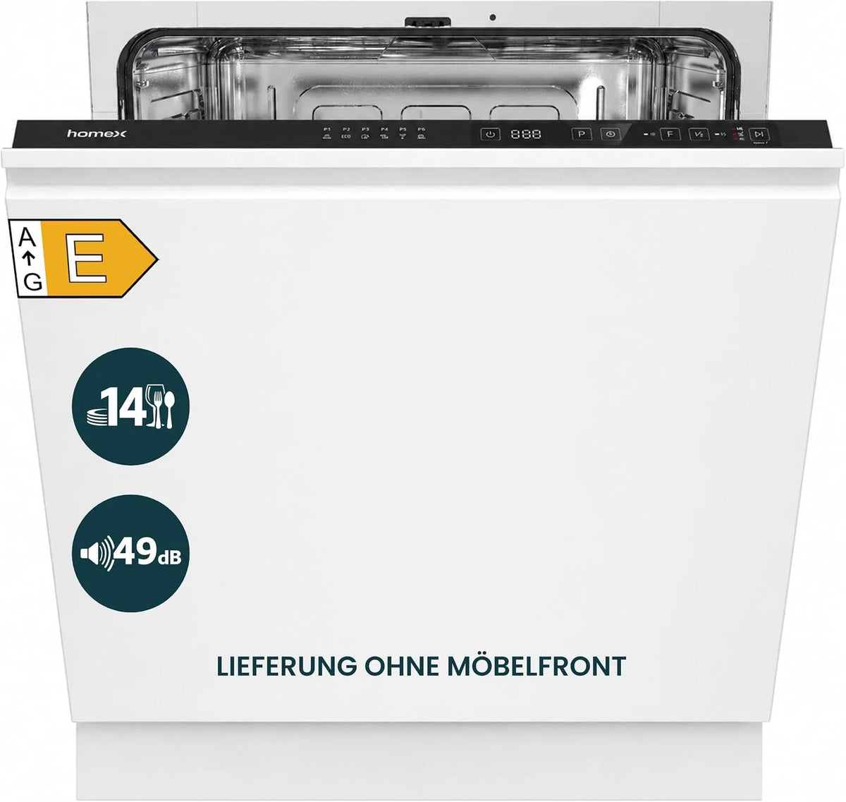 homeX DWFI601449E, Myčky nádobí, 60 cm, myčka 60 cm myčka plně integrovaná EEK E, Stříbrná, 95 kW, 49 dB