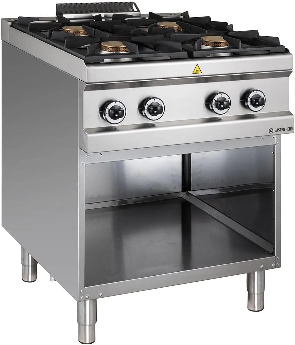 GastroHero D77G4AXL, Sporáky, Plynový sporák, 4 hořáky, otevřená podstavba, nerezová ocel, Stříbrná, 77G, 28 kW, 700 x 714 x 850 mm