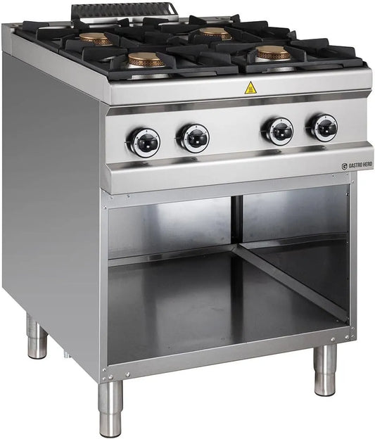 GastroHero D77G4AXL, Sporáky, Plynový sporák, 4 hořáky, otevřená podstavba, nerezová ocel, Stříbrná, 77G, 28 kW, 700 x 714 x 850 mm