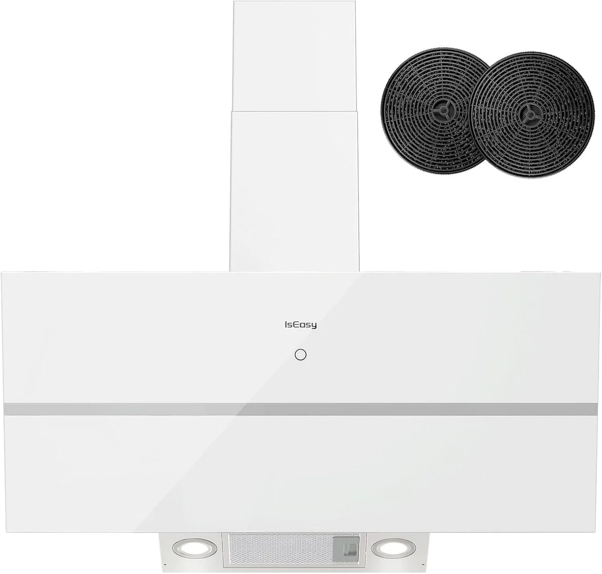 IsEasy 1-9min, Nástěnné digestoře, vzdálenost kapoty 90cm, cirkulující vzduchová kuželka s 571 m3 / h Silný sací, Bílá, 90cm, 61 dB, 26 kW