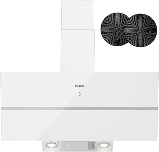 IsEasy 1-9min, Nástěnné digestoře, vzdálenost kapoty 90cm, cirkulující vzduchová kuželka s 571 m3 / h Silný sací, Bílá, 90cm, 61 dB, 26 kW