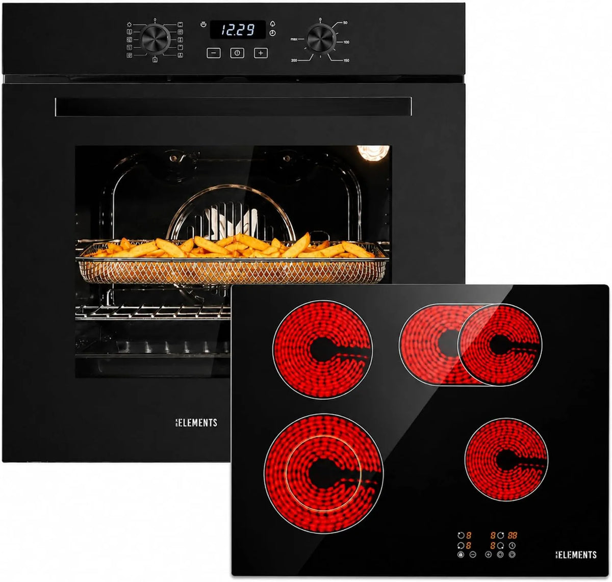 KB ELEMENTS, Sety sporáku a trouby, Autonomní sporák 60 cm - built- in trouba s Air Fry & Steam Clean, skleněná, Černá, 60 cm, 59 cm, 3000 W