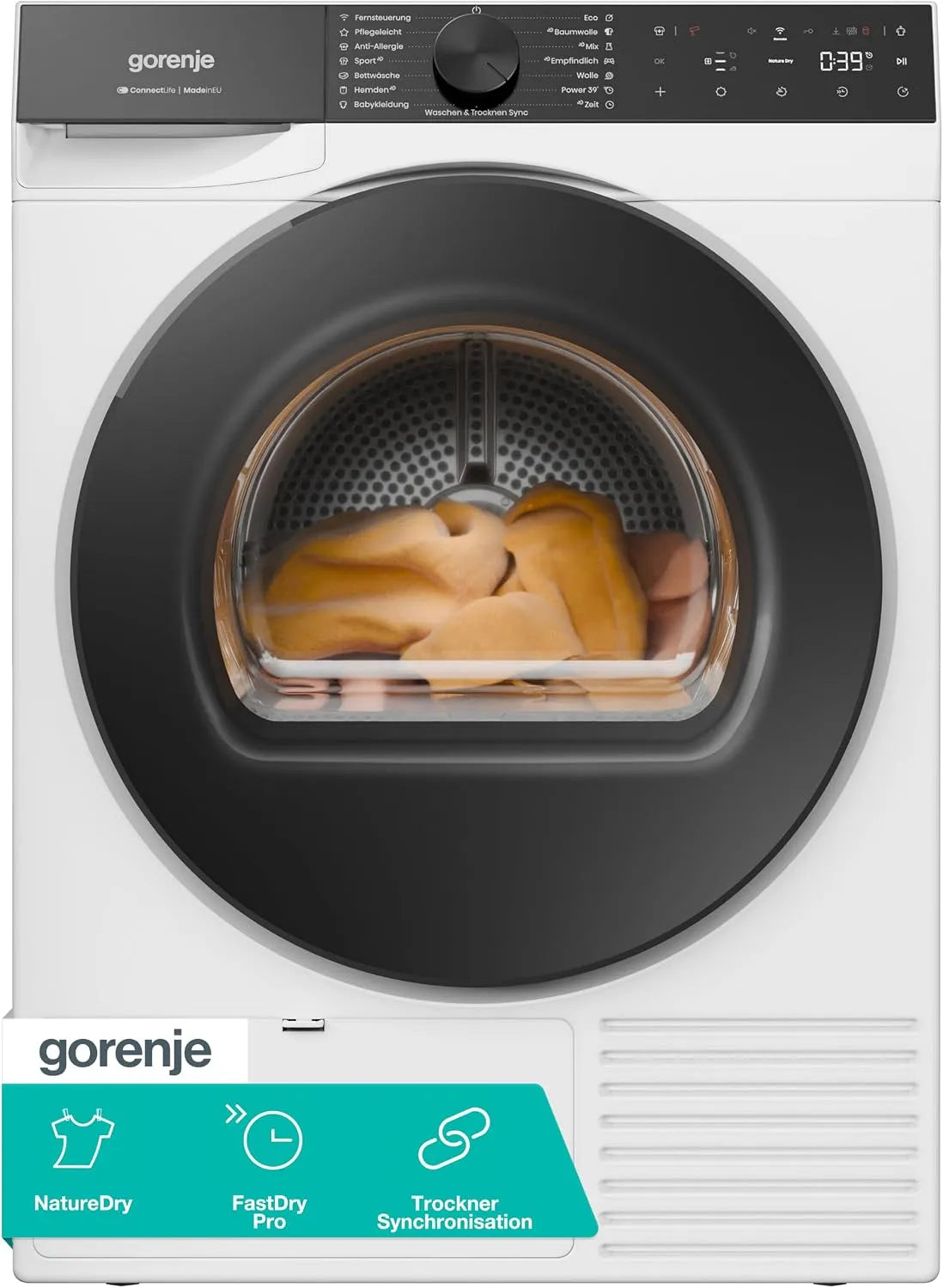 Gorenje D5G69CP, Sušičky na kondenzaci, sušička / kondenzace s tepelným čerpadlem / 9kg / 15 Program / ConnectLife / Made, Černá, 5G, 9kg