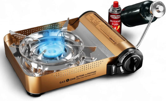 GasOne GS-4000P, Gas One - Kempingový pekáč - propan plyn nebo butan sporák s praktickou nosnou, Šedá, 227 g, 475 g, 000 BTU