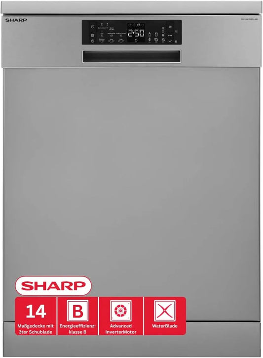 SHARP QW-NA25GF44BS-DE, Myčky nádobí, 60 cm, Oddělená myčka nádobí s příbory zásuvka (60cm), (14 nastavení místa, EEK B), (8, Stříbrná, 25G