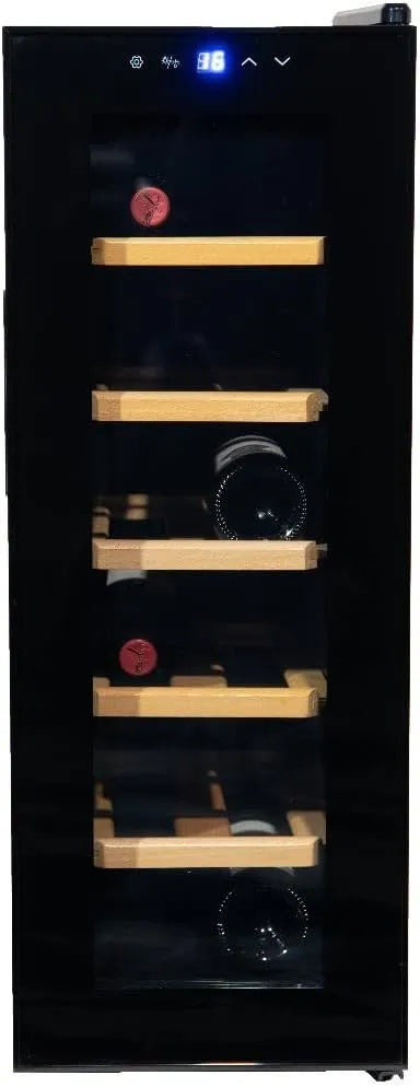 Vinata, Vinné skříně, Sklenička na víno s černými dveřmi - 12 lahví, Černá, 12 l, 273 mm, 550mm, 742mm