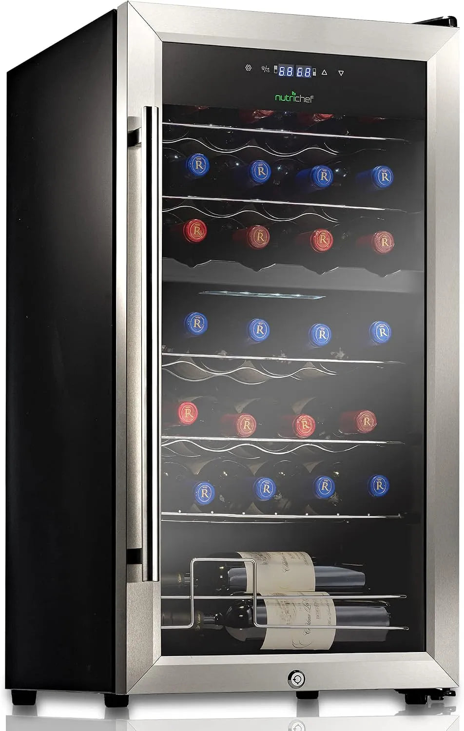 NutriChef, Velké domácí spotřebiče, víno lednice, 28 lahví a 74.4 l kapacita, Černá, 28 l, 74.4 l