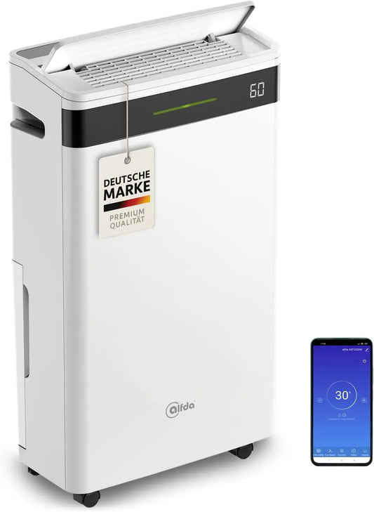 alfda AEF2000W, Odvlhčovače vzduchu, odvlhčovač 20 L / den s ovládáním aplikace, Bílá, 2000W, 20 L, 5 L