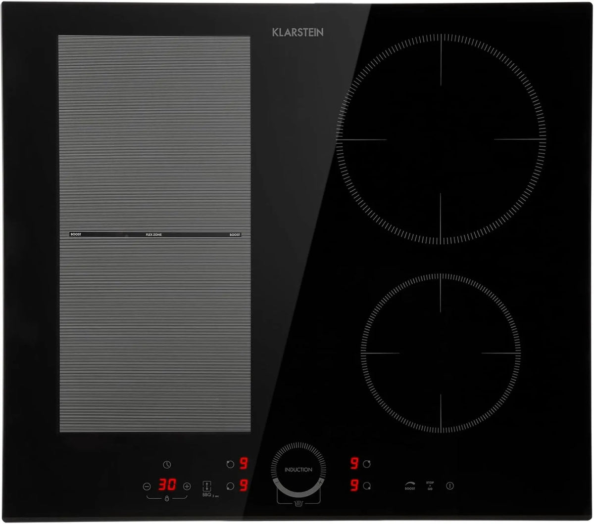 Klarstein, Varné desky, indukční sporák, sklokeramická sporáková deska se 4 deskami, vestavěná indukční, Černá, 7000 W, 1500 W, 2800 w, 59 x 5