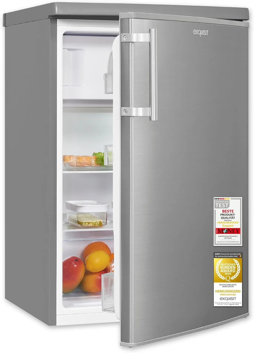 Exquisit, Kombinované chladničky s mrazákem, Excelentní chladnička s mrazničkou 4 - 109 L chladicí mrazák - Inox, Stříbrná, 109 L, 95 l, 14 l