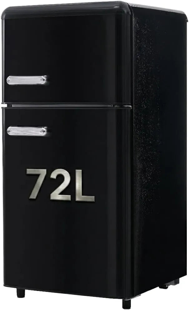 Lahoomu, Minichladničky, Retro lednice, dvoudveřová lednička, 72 litrů (s 21 litry mrazicího objemu), 120, Černá, 72 l, 21 l, 120 kW, 51 l