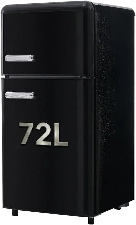 Lahoomu, Minichladničky, Retro lednice, dvoudveřová lednička, 72 litrů (s 21 litry mrazicího objemu), 120, Černá, 72 l, 21 l, 120 kW, 51 l