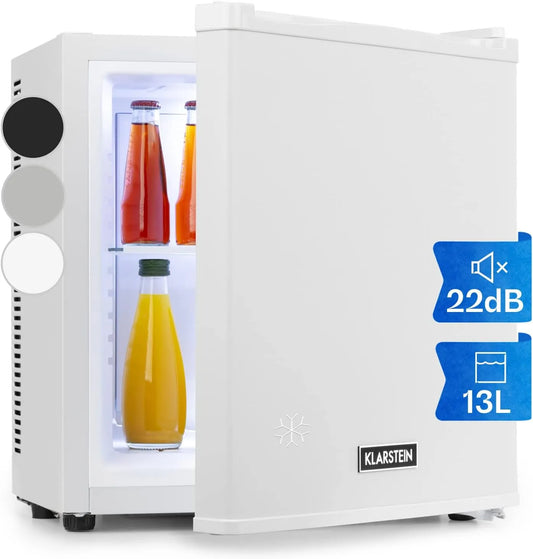Klarstein, Kombinované chladničky s mrazákem, Mini Lednice na pokoje, 13L Mini Lednice na nápoje a kosmetiku, malý minibar, Bílá, 13L, 0 dB, 25g