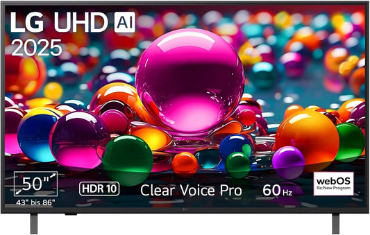 LG 50UA75006LA Gen8, Televizory, TV 50 palců (127 cm) 4K UHD AI TV (α7 4K AI procesor, Webos 25, 60Hz) [model rok, Černá, 75006L, 127 cm, 4K