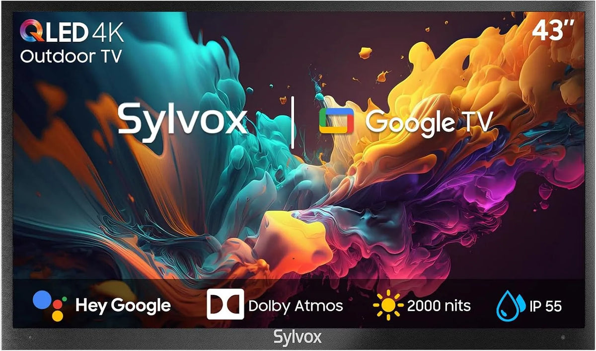 SYLVOX, Televizory, 43 palců Outdoor TV, 4K UHD QLED Google Outdoor TV, Černá, 4K, QLED, 60 Hz, 55 V