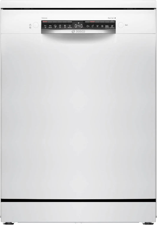 Bosch SMS4HVW14E, Myčky nádobí, 60 cm, Myčka nádobí 60 cm, volně stojící, program Silence, košíky VarioFlex a zásuvka, Bílá, 45 dB, 75 kW
