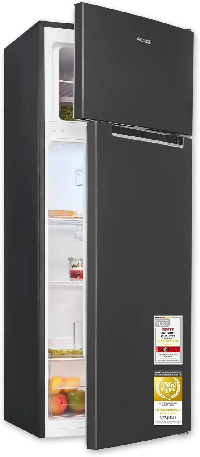 Exquisit, Kombinované chladničky s mrazákem, Expresní lednička - mrazák kombinace 206 l, Inoxlook, 142, 6 cm, třída D, Bílá, 206 l