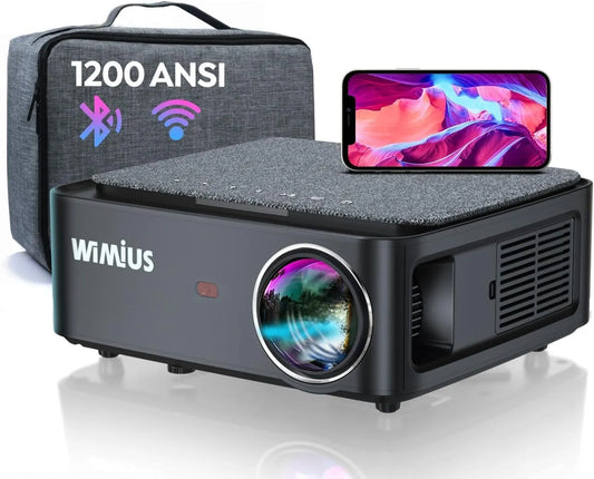 WiMiUS 1080P, Projektory, Beamer, Full HD 1200 ANSI Lumen 5G WiFi Bluetooth Beamer Home Cinema 4K Support, Černá, Full HD, 5G, 4K, 300 '