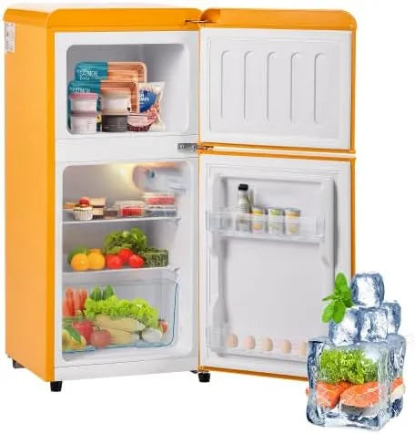 Merax, Minichladničky, Retro Lednice s mrazákem - malé Mini Lednice, 60L Celkem Objem, 22L Mrazicí box, Žlutá, 60L, 22L, 38L, 102 kW