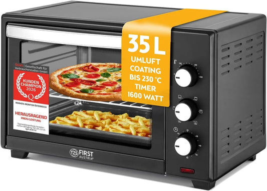 TZS First Austria, Mini trouby, TZS První Rakousko - Minibakkingofen 35L 1600W - Mini Bakingofen Pizzaofen, Černá / stříbrná, 35L, 1600W, 3 v