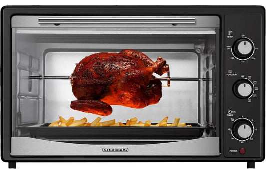 Steinborg, Mini trouby, ® Mini Pečení Pečetní 45 litrů s nuceným vzduchem a rotační skewer Elektrický, Černá / stříbrná, 45 l, 1800 W