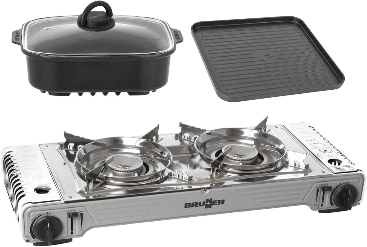 BRUNNER, Camping Cooker Two- plamen DEVIL Double GriLL pro plynové zásobníky, Černá, 2x 2200, 9 x 28, 6 x 12, 5 cm