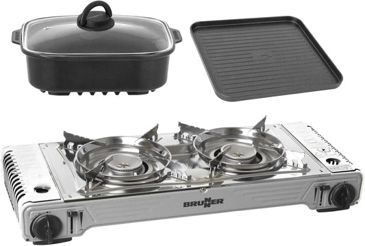 BRUNNER, Camping Cooker Two- plamen DEVIL Double GriLL pro plynové zásobníky, Černá, 2x 2200, 9 x 28, 6 x 12, 5 cm