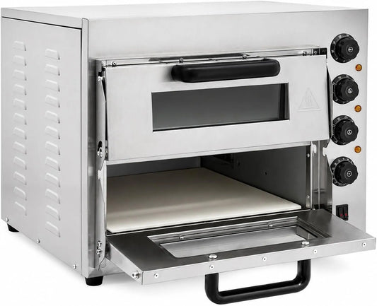 HIKUUER, Pece na pizzu, Deska na pizzu z nerezové oceli, dvoupodlažní systém, 3000W, přesná teplota, Stříbrná, 20 l