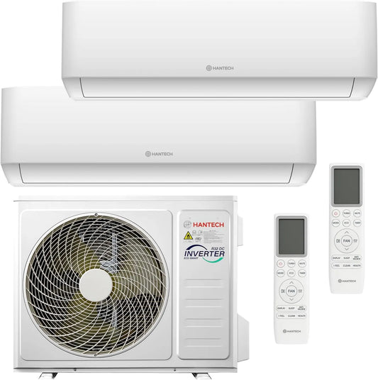 HANTECH, Splitové klimatizace, Multispit Air Conditioning 18000 BTU H-PRO s 2x9000 BTU Indoor Unit WIFI, Bílá, 18000 BTU, 2x9000, 12000 BTU
