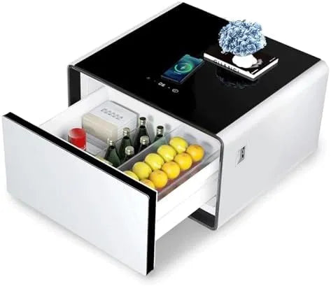 Generic, Noční stolky, Chytrý stůl s ložnicí s budováním - v ledničce a 15W Bezdrátové nabíjení, Bílá, 15W, 75 l, 28 x 26, 5 x 18