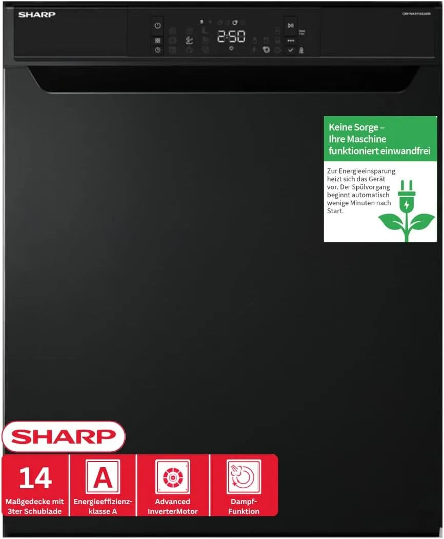 SHARP QW-NA3YU42AM-DE, Myčky nádobí, 60 cm, podstavená myčka nádobí s příbory zásuvka (60cm), (14 nastavení místa, EEK A), (9, Bílá, 42 dB