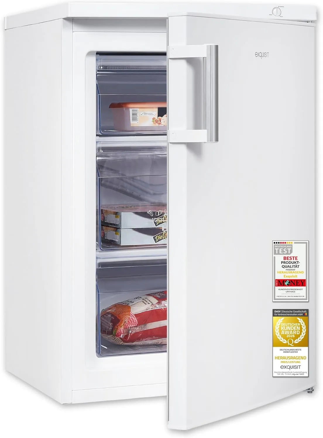 Exquisit, Mrazničky, Expresní mrazák 85 l - Mini- Fresher Weiss se 3 zásuvkami, Bílá, 85 l, 5 x 56, 0 x 57, 5 cm