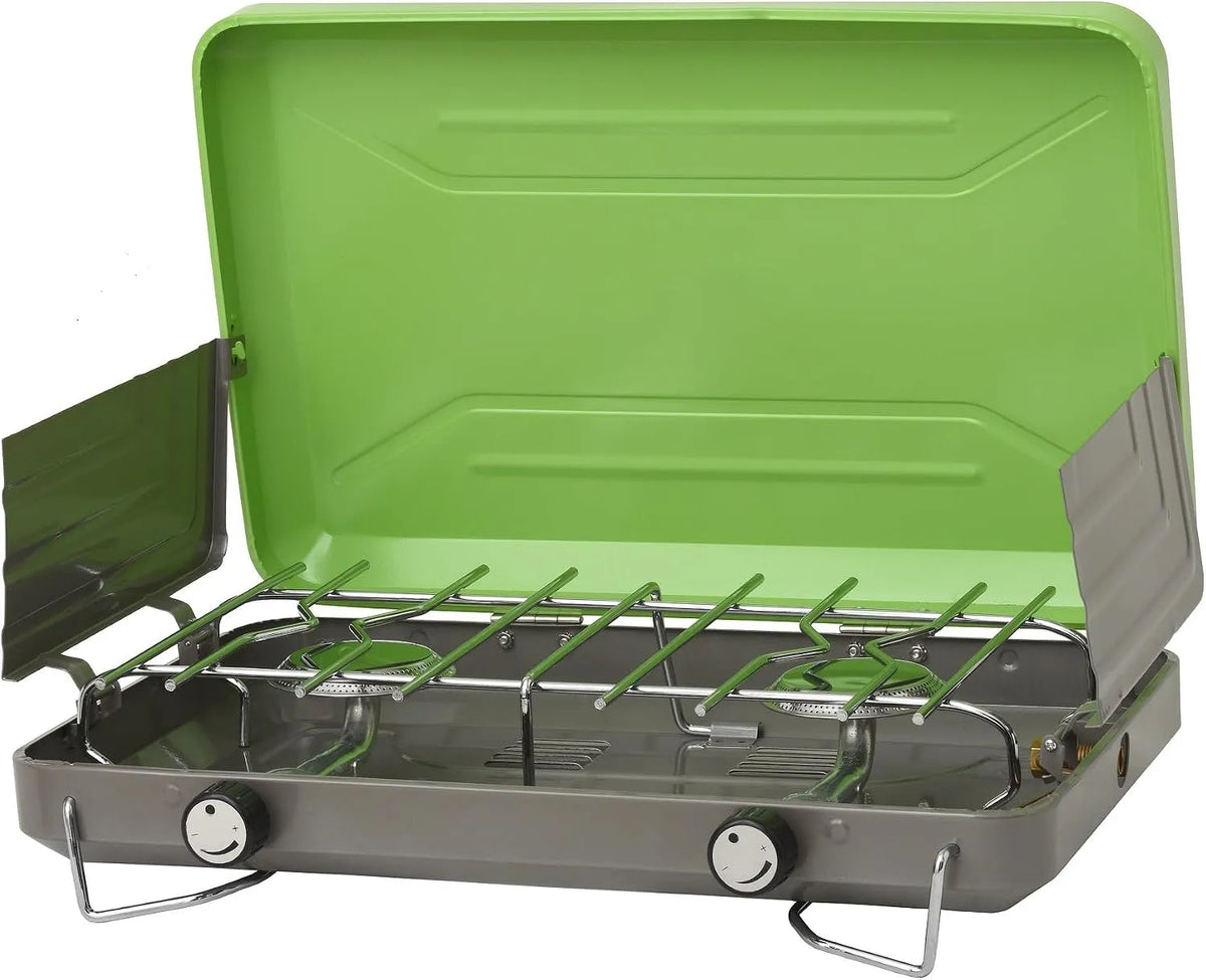 Flame King VT-101, Kempinkové sporáky, Plamen King kempinkový sporák, přenosný, 2 hořáky, světle zelená, Černá, 000 BTU, 750 W, 1 x 22, 9 cm