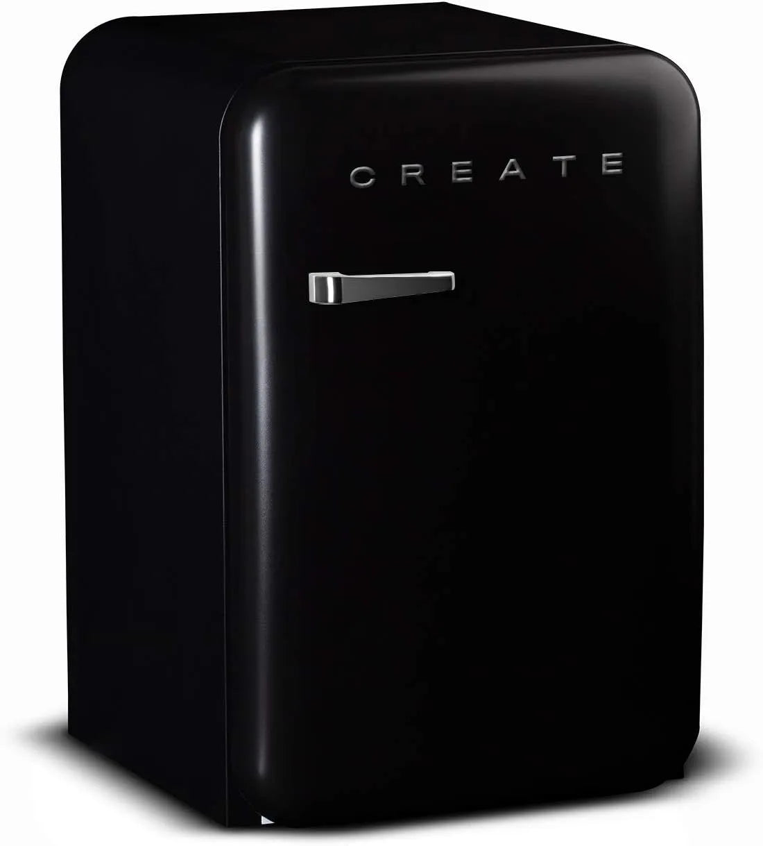 CREATE, Minichladničky, / RETRO FRIDGE 83.5 STLVER / Lednička v černém, rukojeť stříbrná / 98W, nízká, Stříbro / Černá, 98W, 56x54x84cm, 92 l