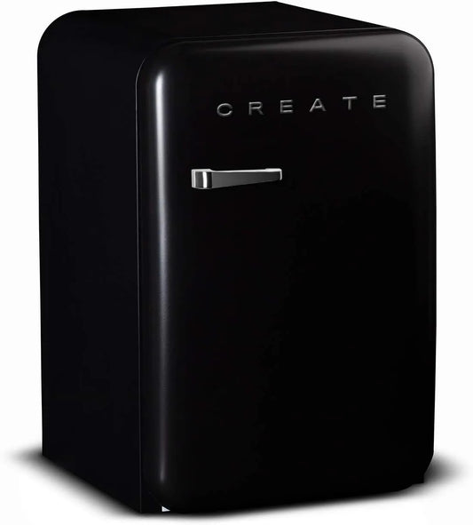 CREATE, Minichladničky, / RETRO FRIDGE 83.5 STLVER / Lednička v černém, rukojeť stříbrná / 98W, nízká, Stříbro / Černá, 98W, 56x54x84cm, 92 l