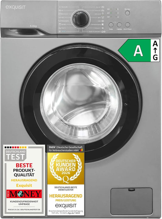 Exquisit WA56110-021A, Pračky, Vynikající pračka 6 kg - Energetická třída A - Inoxlook, Bílá, 6 kg, 37 kW, 76 dB