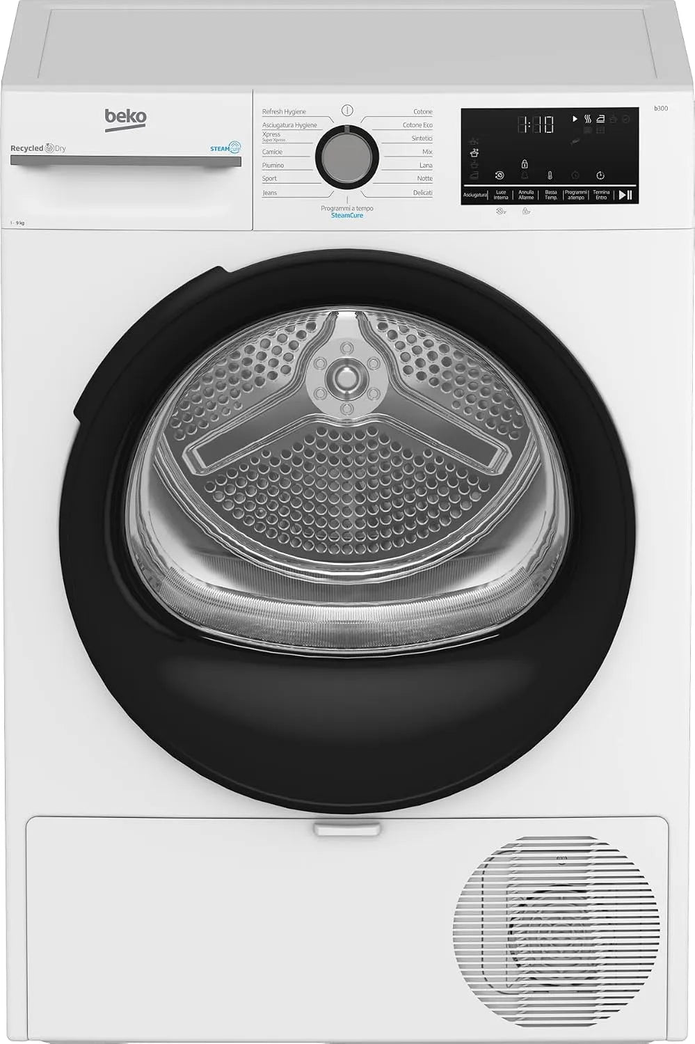 Beko BMGT491SBI IT BMGT491SBI, Sušičky s tepelným čerpadlem, IT 9 kg, třída C, měnič motoru, digitální displej, SteamCure funkce páry, barva