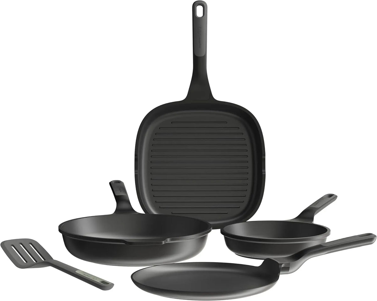 Berghoff 4-tlg, Soupravy (sady) fréz –. Leo Antihaft Pan Set - 4 tlg. - Kalhoty bez PFAS - Pany pro indukci, plyn, Černá, 20cm, 24cm, 26cm