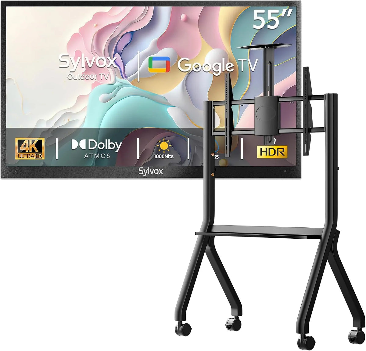 SYLVOX, Televizory, Outdoor TV, 55 palců Smart TV vodotěsné venkovní TV, 4K TV pro venkovní, Černá, 4K, 3840 x 2160