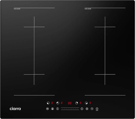 CIARRA CBBIH4BFF, Varné desky, C indukční sporák 60 cm built- in s 2 flex zón 7200 W, Černá, 60 cm, 7200 W, 9 v, 26 cm