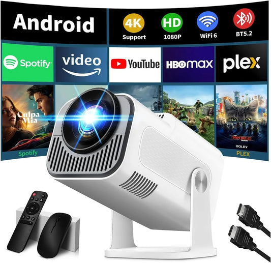 Nonete 1080P, Projektory, Mini Beamer Podporuje 4K, Projektor Přenosný s WiFi 6 a Bluetooth 5.2, Beamer, Bílá, 4K, 6 G