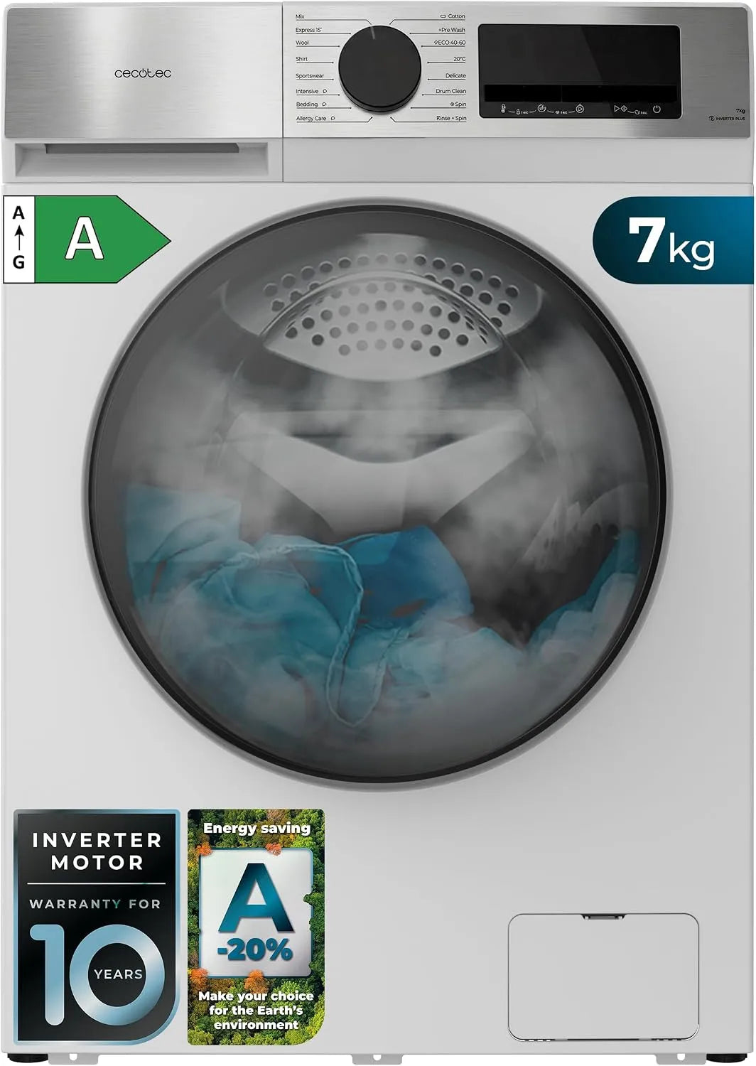 Cecotec, Pračky, Pračka 7 kg Bolero DressCode 7450 Inverter Steel, Bílá, 7 kg