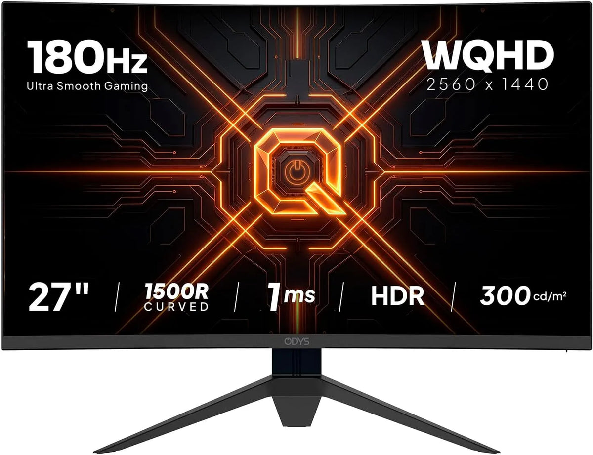 Odys Q27-X, Monitory, 27 palců WQHD zakřivený VA Gaming & Home Office Monitor, Černá, 180 Hz, 2560 × 1440, Full HD, OLED